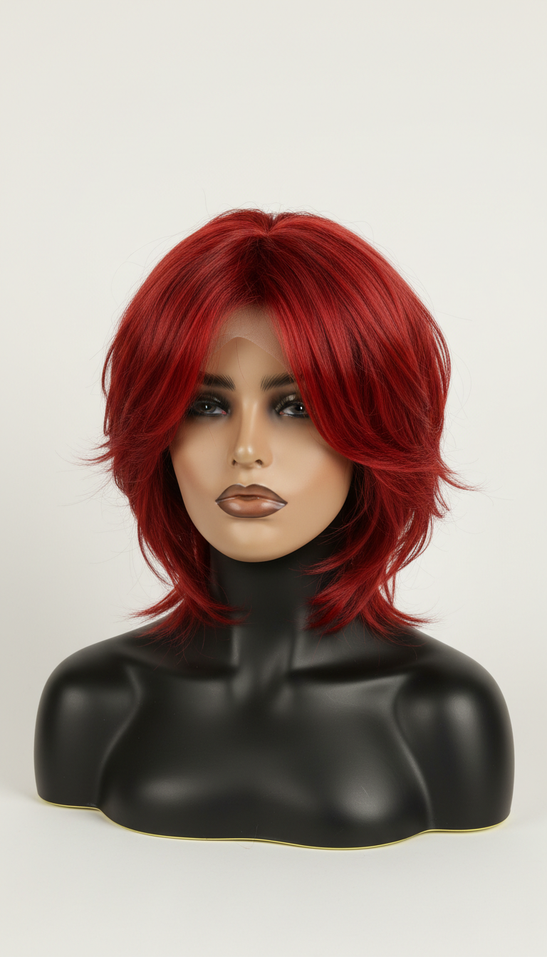 Runway Red layered bob wig