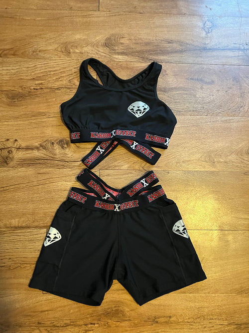 2pc Black Elastic Bra + Short Set